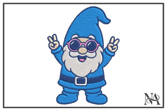 Cool Blue Gnome Peace Embroidery Design