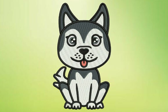 Husky Pup Embroidery: Arctic Charm for Boutique Apparel