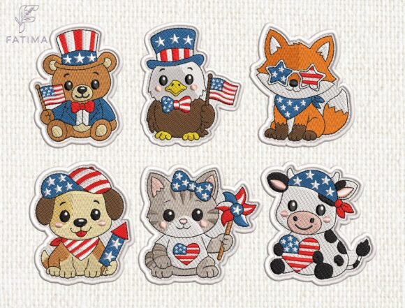 Patriotic Animal Patch Embroidery Set