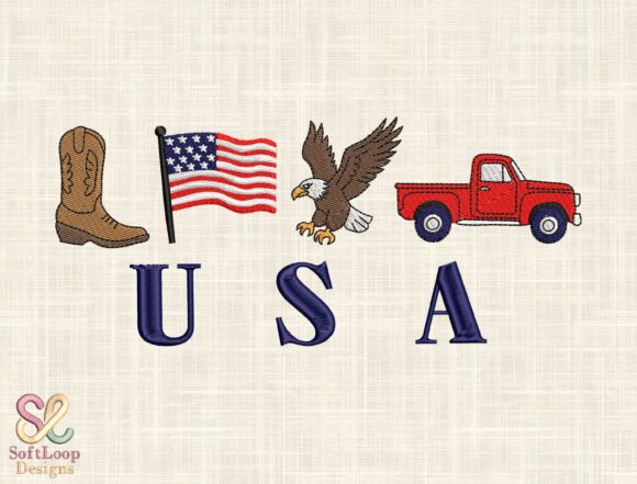 Patriotic USA Icons Embroidery Design